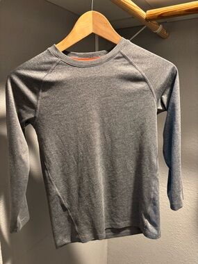 Champion Long Sleeve Kids Tee in Heather Gray with Orange Trim